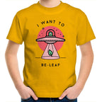 I Want To Be-Leaf, Alien, UFO - Kids Youth T-Shirt Gold Kids Youth T-shirt Printed In Australia Sci Fi