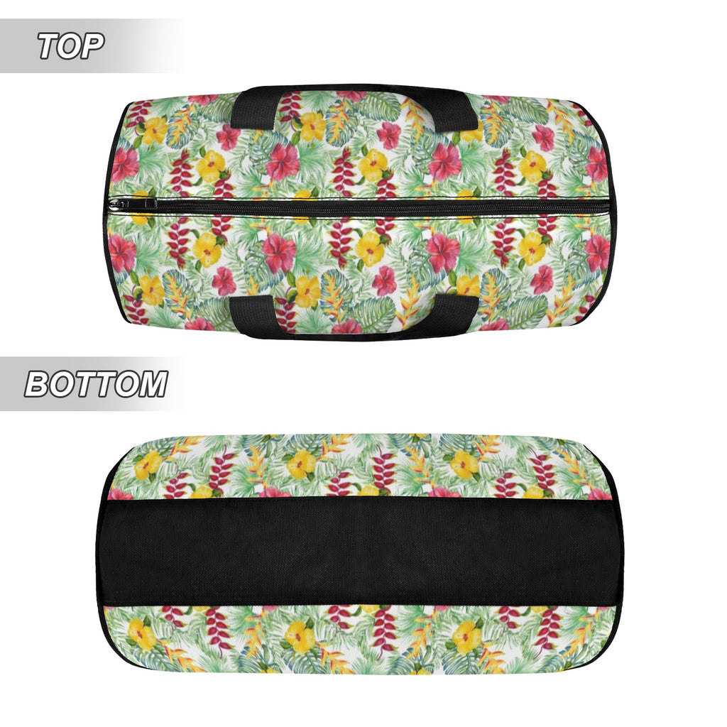 Tropical Flowers On White Duffle Bag Duffle Bag Printed Offshore