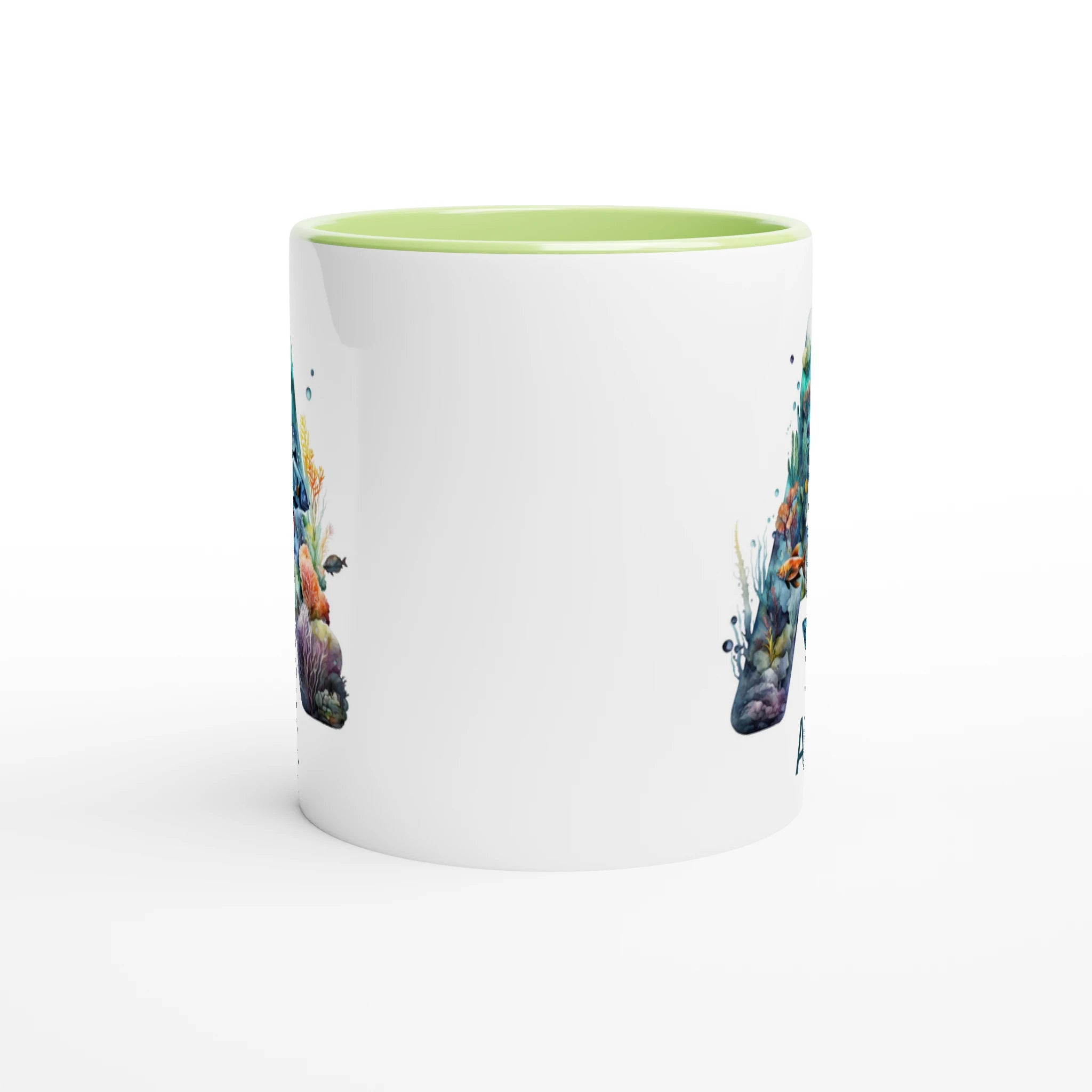 Coral Sea Initial - 11oz Ceramic Mug Personalised 11oz Mug customise Globally Fulfilled Initial Name Ocean personalise