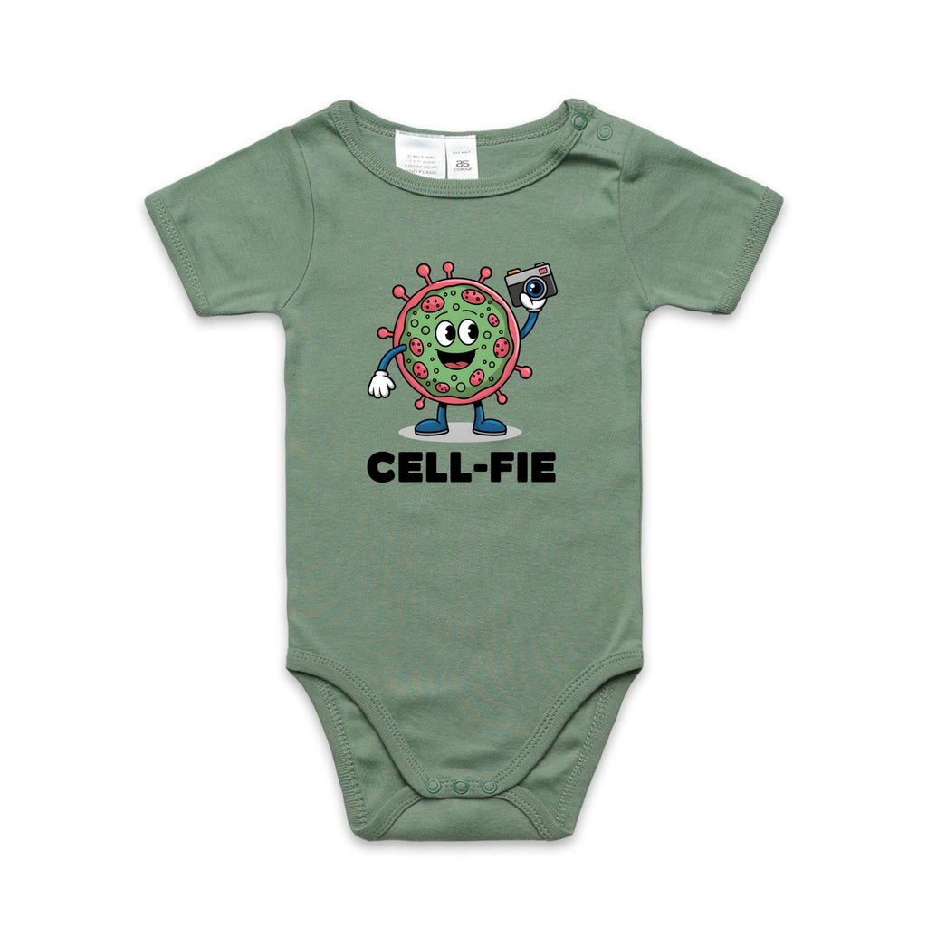 Cell-fie Cell Selfie AS Colour Baby Bodysuit Sage Baby Bodysuit Printed In Australia Science
