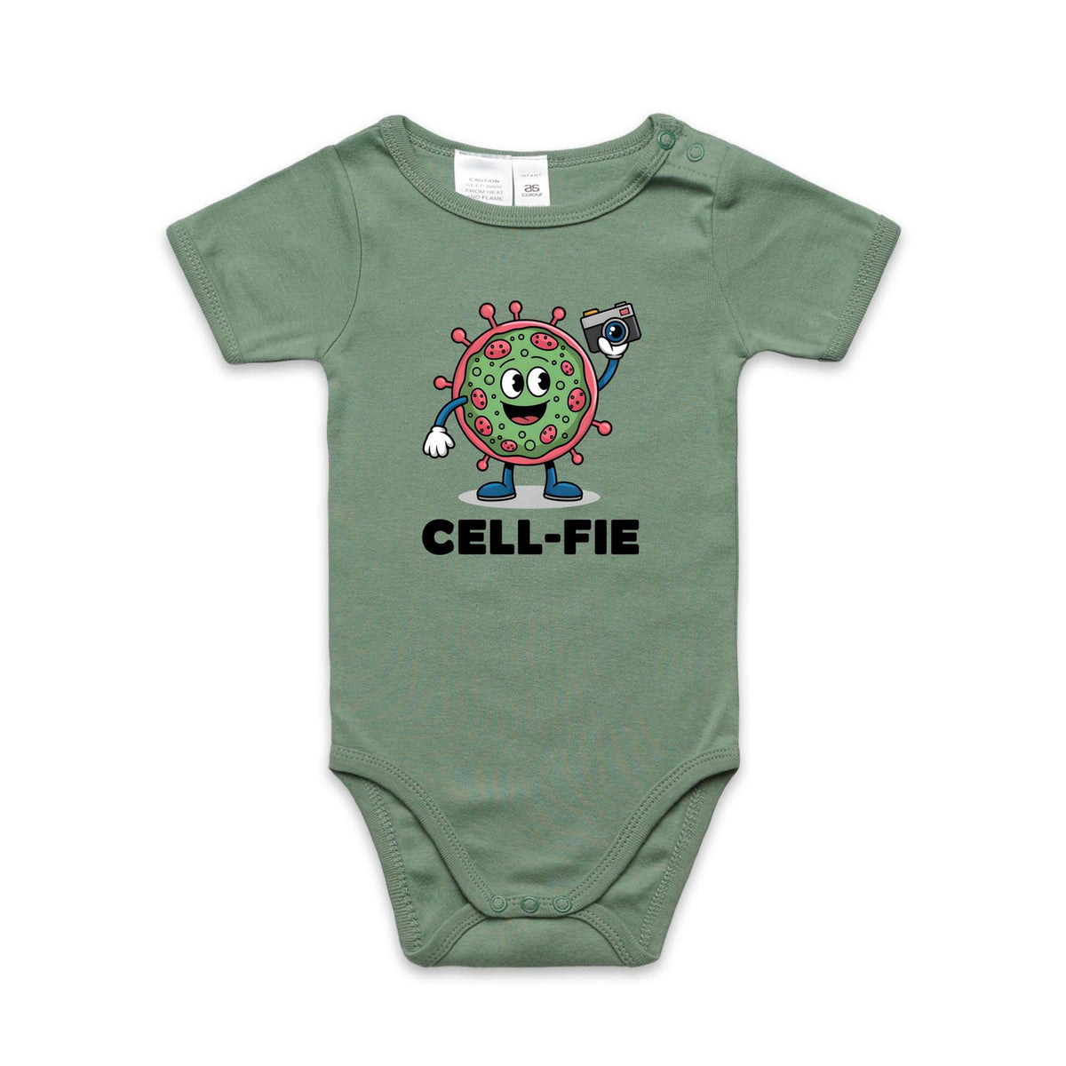 Cell-fie Cell Selfie AS Colour Baby Bodysuit Sage Baby Bodysuit Printed In Australia Science