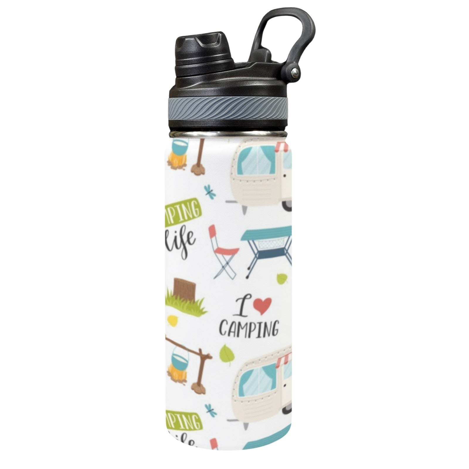 Camping Life - Insulated Water Bottle with Dual-Use Lid (18oz) One Size Insulated Water Bottle with Dual-Use Lid (18oz) Printed Offshore