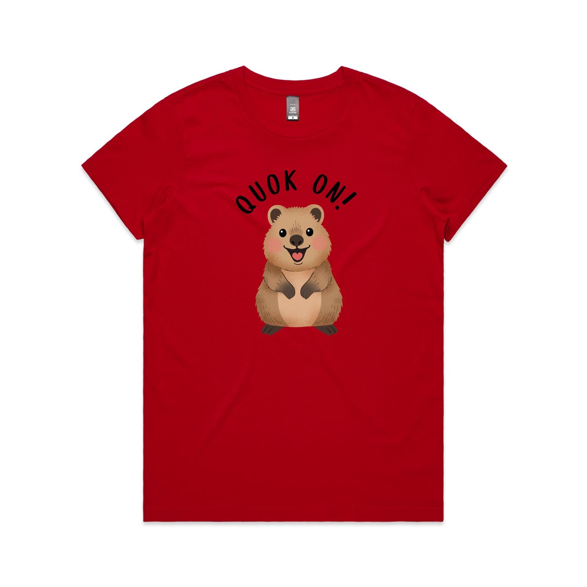 Quokka, Quok On Women's AS Colour T-shirt Red Womens T-shirt animal Printed In Australia