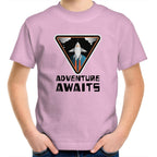 Adventure Awaits, Spaceship - Kids Youth T-Shirt Pink Kids Youth T-shirt Printed In Australia Space