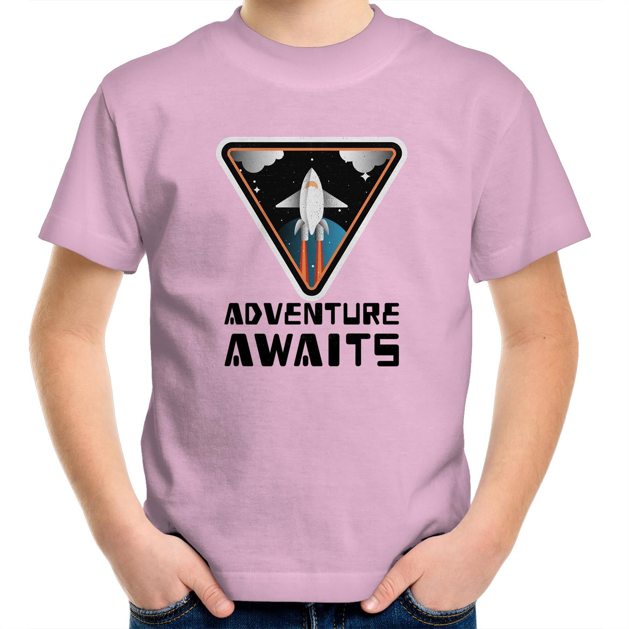 Adventure Awaits, Spaceship - Kids Youth T-Shirt Pink Kids Youth T-shirt Printed In Australia Space