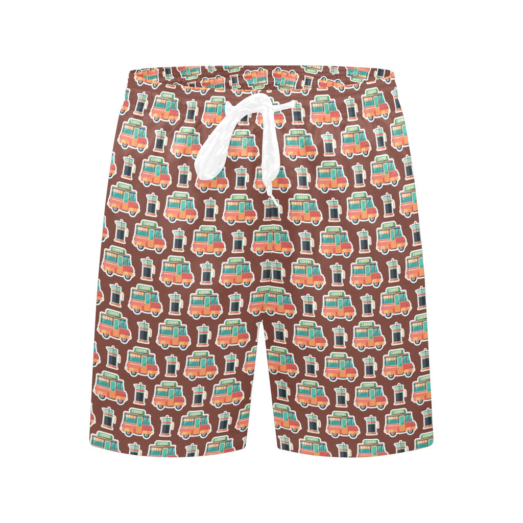 Coffee Van Men's Mid-Length Beach Shorts Men's Mid-Length Beach Shorts Coffee Printed Offshore