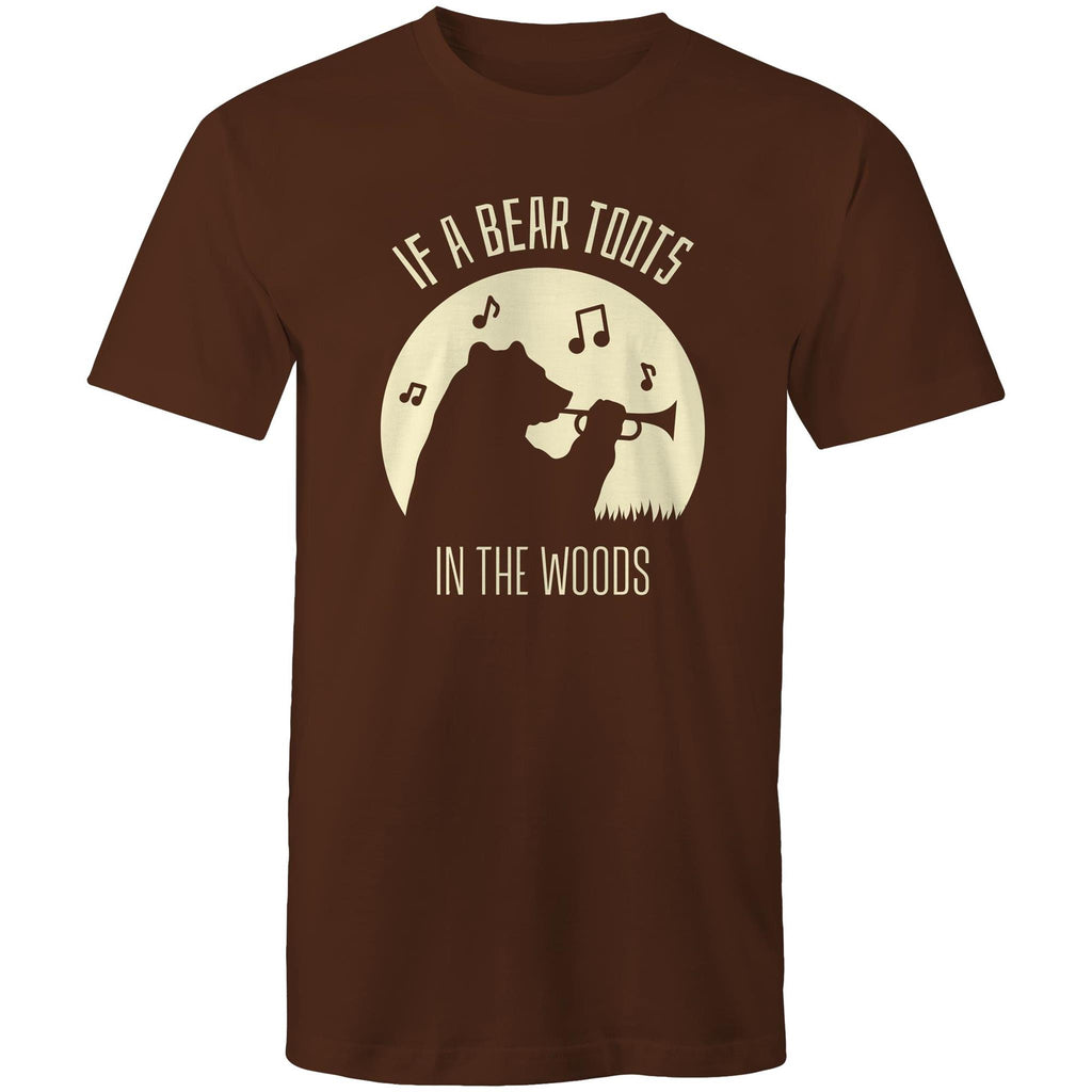 If A Bear Toots In The Woods, Trumpet Player - Mens T-Shirt Dark Chocolate Mens T-shirt animal Music Printed In Australia