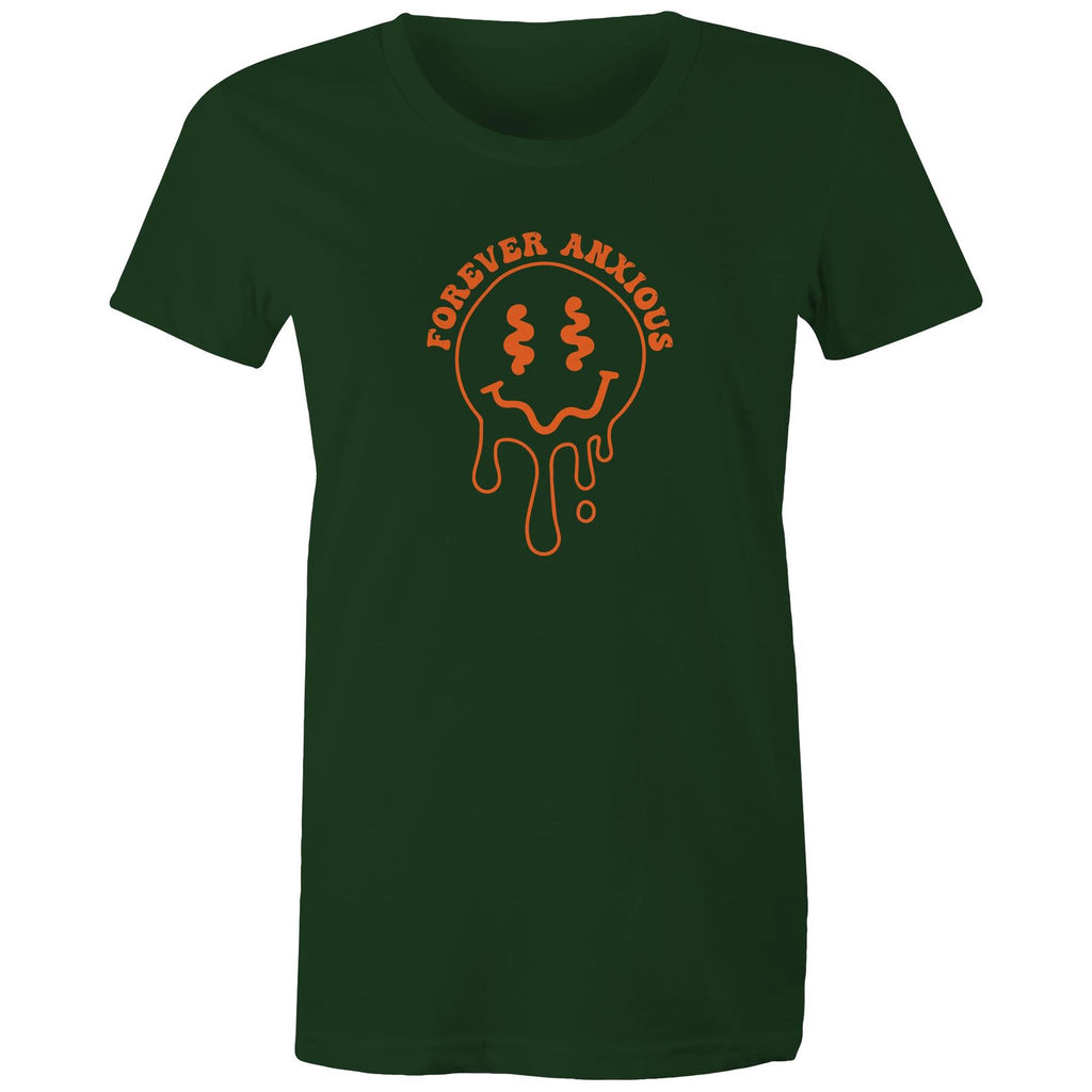 Forever Anxious - Womens T-shirt Forest Green Womens T-shirt Printed In Australia