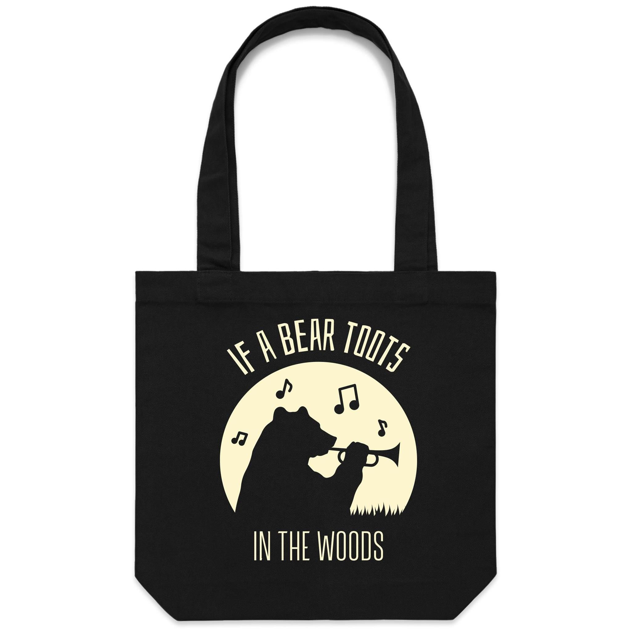 If A Bear Toots In The Woods, Trumpet Player - Canvas Tote Bag Black One Size Tote Bag Printed In Australia