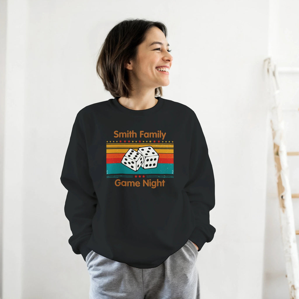 Personalised - Dice, Family Games Night - Classic Unisex Crewneck Sweatshirt | Gildan® 18000 Black Personalised Sweatshirt customise Games Globally Fulfilled personalise