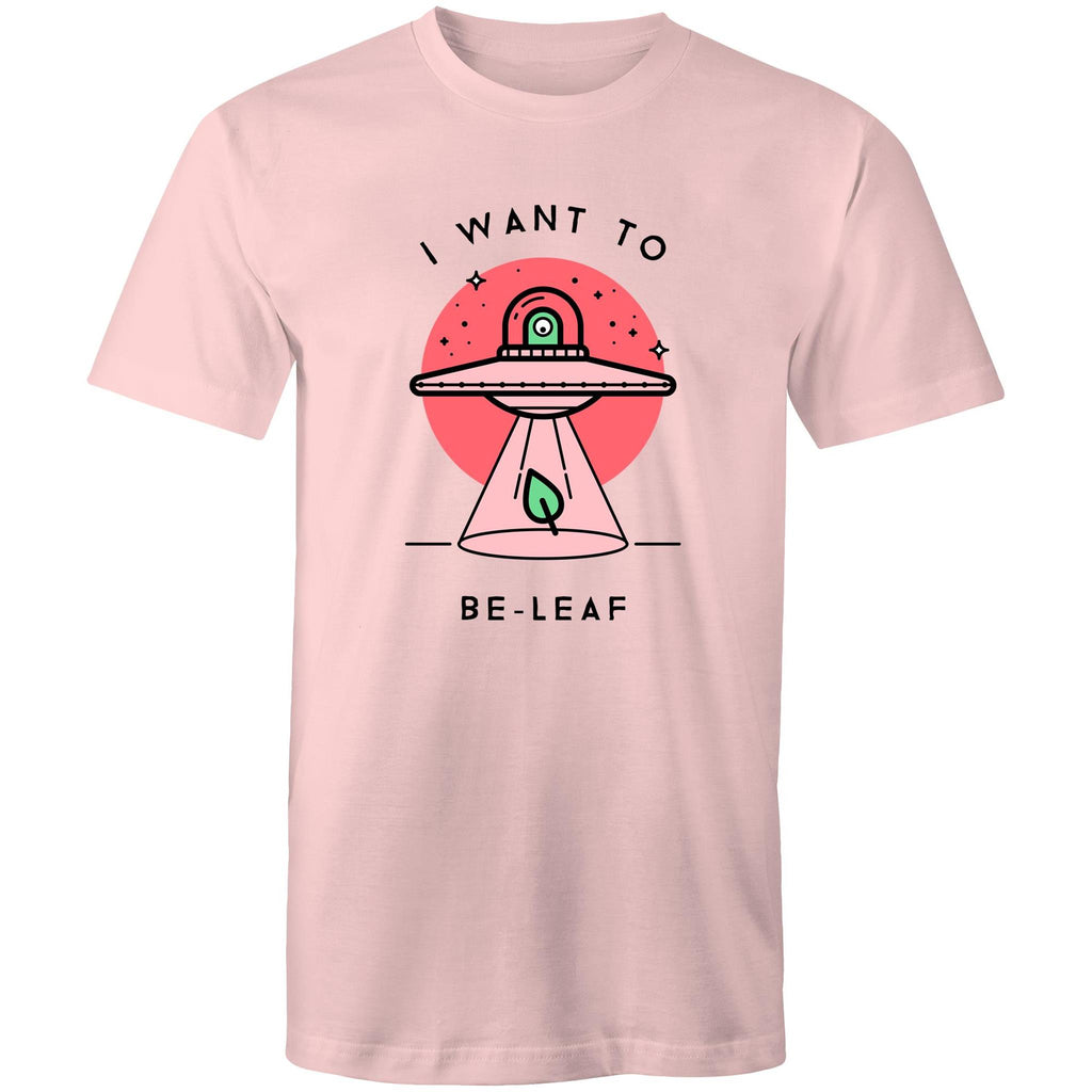 I Want To Be-Leaf, UFO - Mens T-Shirt Pink Mens T-shirt Printed In Australia Sci Fi