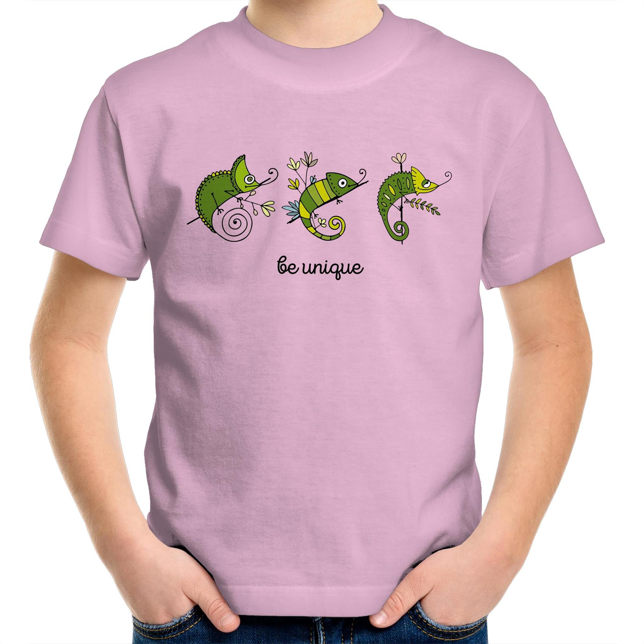 Chameleon, Be Unique - Kids Youth T-Shirt Pink Kids Youth T-shirt animal Printed In Australia