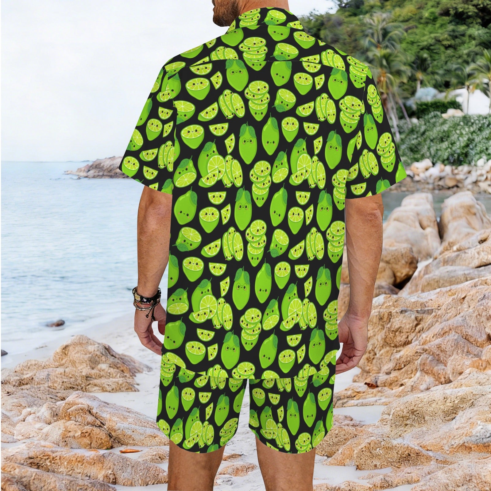 Cute Limes Men's Hawaiian Shirt & Shorts Set Men's Hawaiian Shirt & Shorts Set Food Printed Offshore