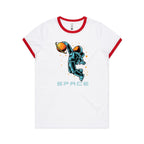 Astronaut Basketball - Women's Ringer Tee White Red Womens Ringer T-shirt Printed In Australia Space
