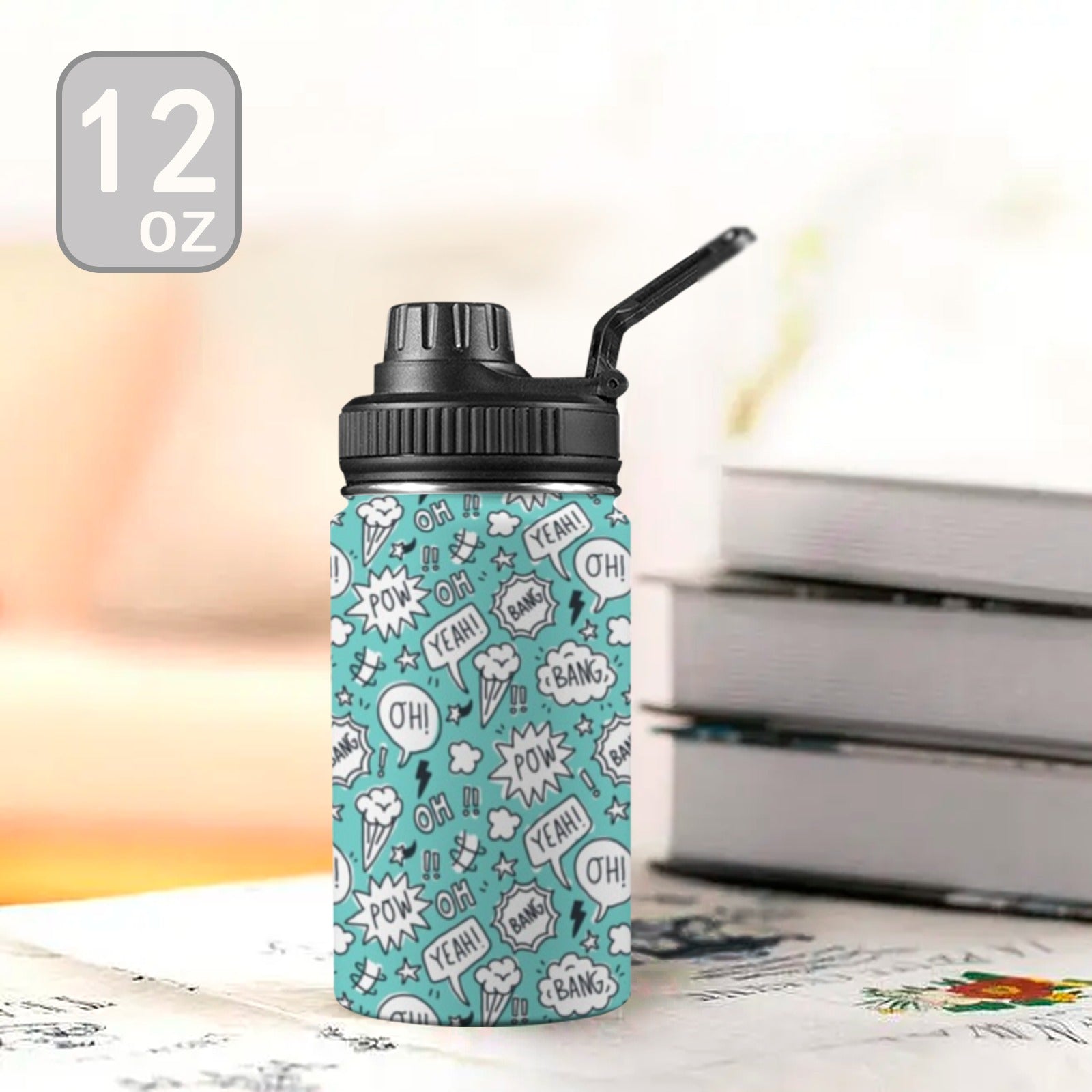 Comic Book Speech Bubbles - Kids Water Bottle with Chug Lid (12 oz) Kids Water Bottle with Chug Lid comic Printed Offshore