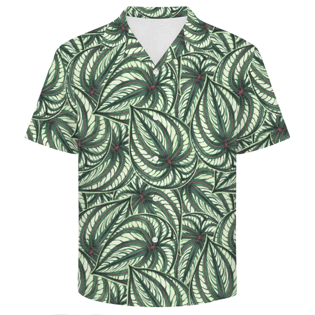 Stripy Leaves Men's Crinkle Hawaiian Shirt