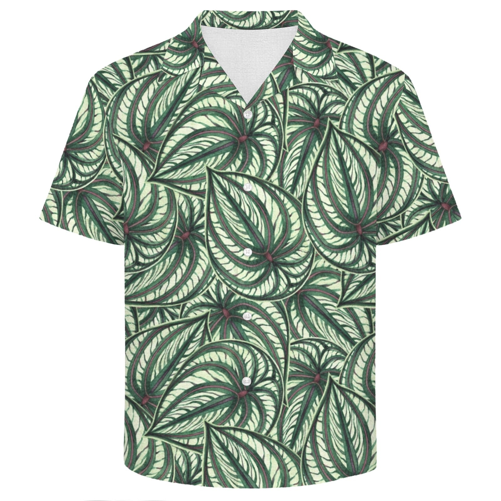 Stripy Leaves Men's Crinkle Hawaiian Shirt