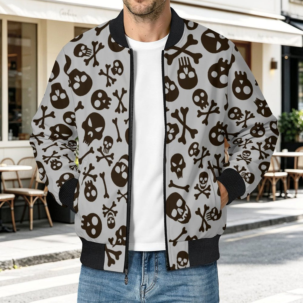 Skull And Crossbones Men's Casual Zip‑Up Bomber Jacket