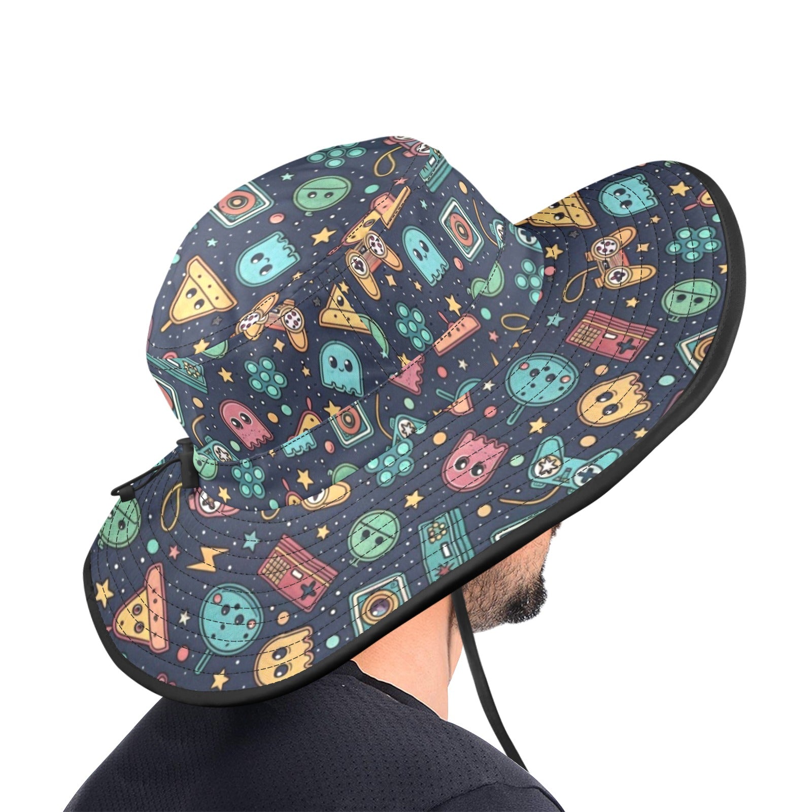 Video Game Wide Brim Bucket Hat Wide Brim Bucket Hat Games Printed Offshore Retro