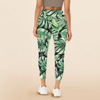 Jungle Leaves - Women's High Waist Pockets Yoga Leggings