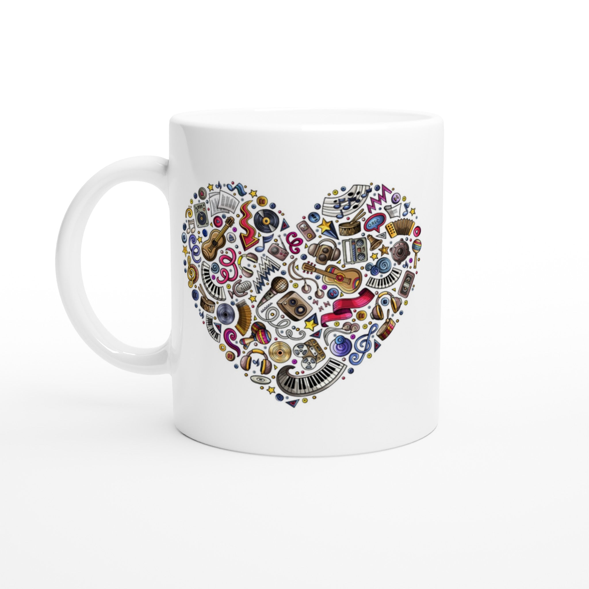Heart Music - White 11oz Ceramic Mug Default Title White 11oz Mug Globally Fulfilled Love Music