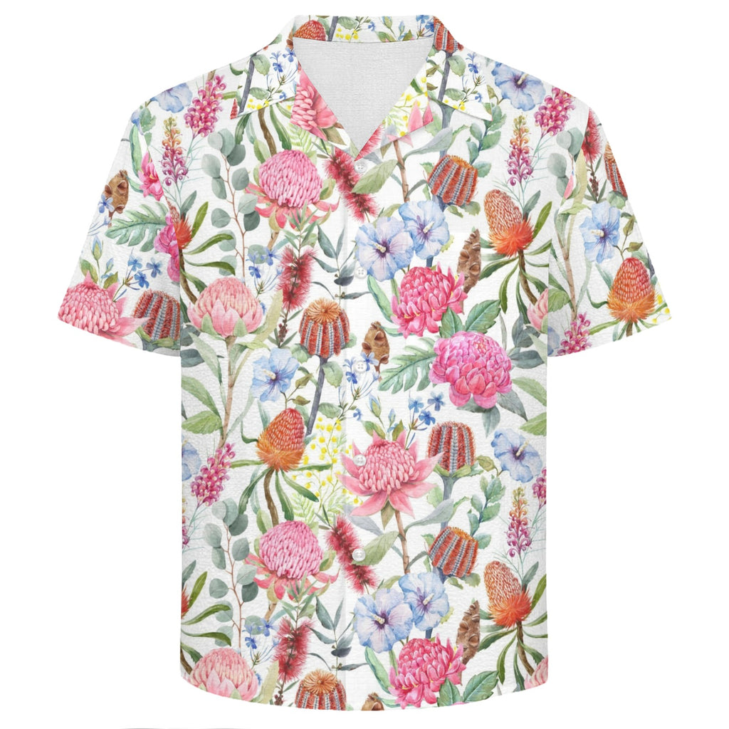 Australian Flowers Men's Crinkle Hawaiian Shirt