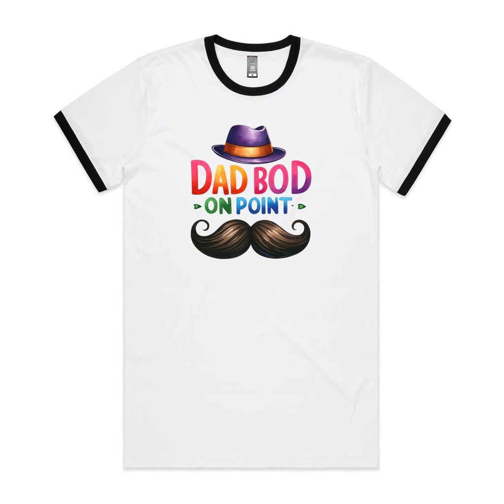 Dad Bod On Point - Staple Ringer Tee White Black Ringer T-Shirt Dad Printed In Australia