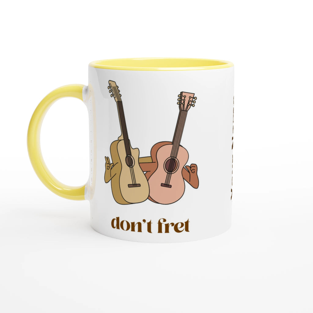Personalised - Don't Fret - White 11oz Ceramic Mug with Colour Inside Ceramic Yellow Personalised 11oz Mug customise Globally Fulfilled Music personalise