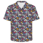 Graphic Flowers On Black Men's Crinkle Hawaiian Shirt