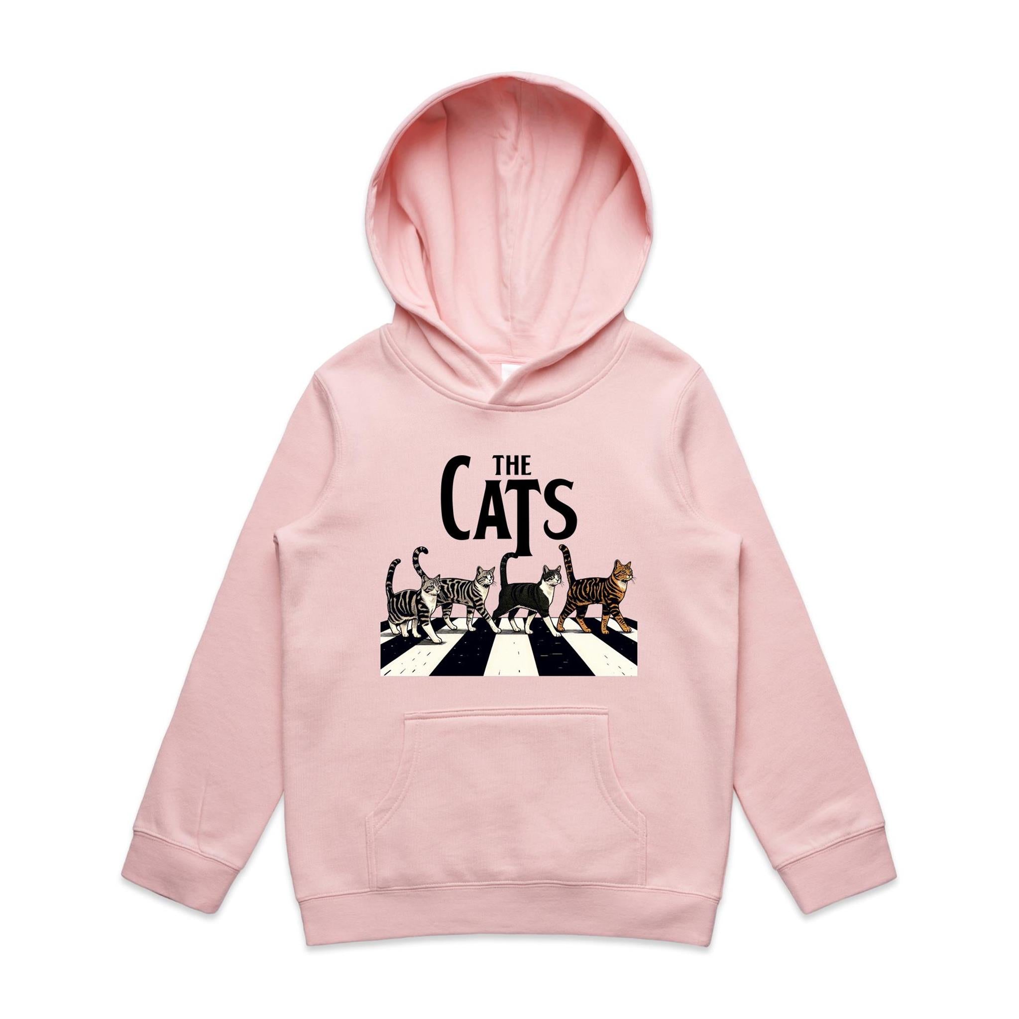The Cats, Fab Four Crossing The Road - Kids Hoodie Pink Kids Hoodie animal Music Printed In Australia