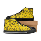 Black Squiggle On Yellow Women's High Top Canvas Shoes Womens Classic High Top Shoes Printed Offshore Retro