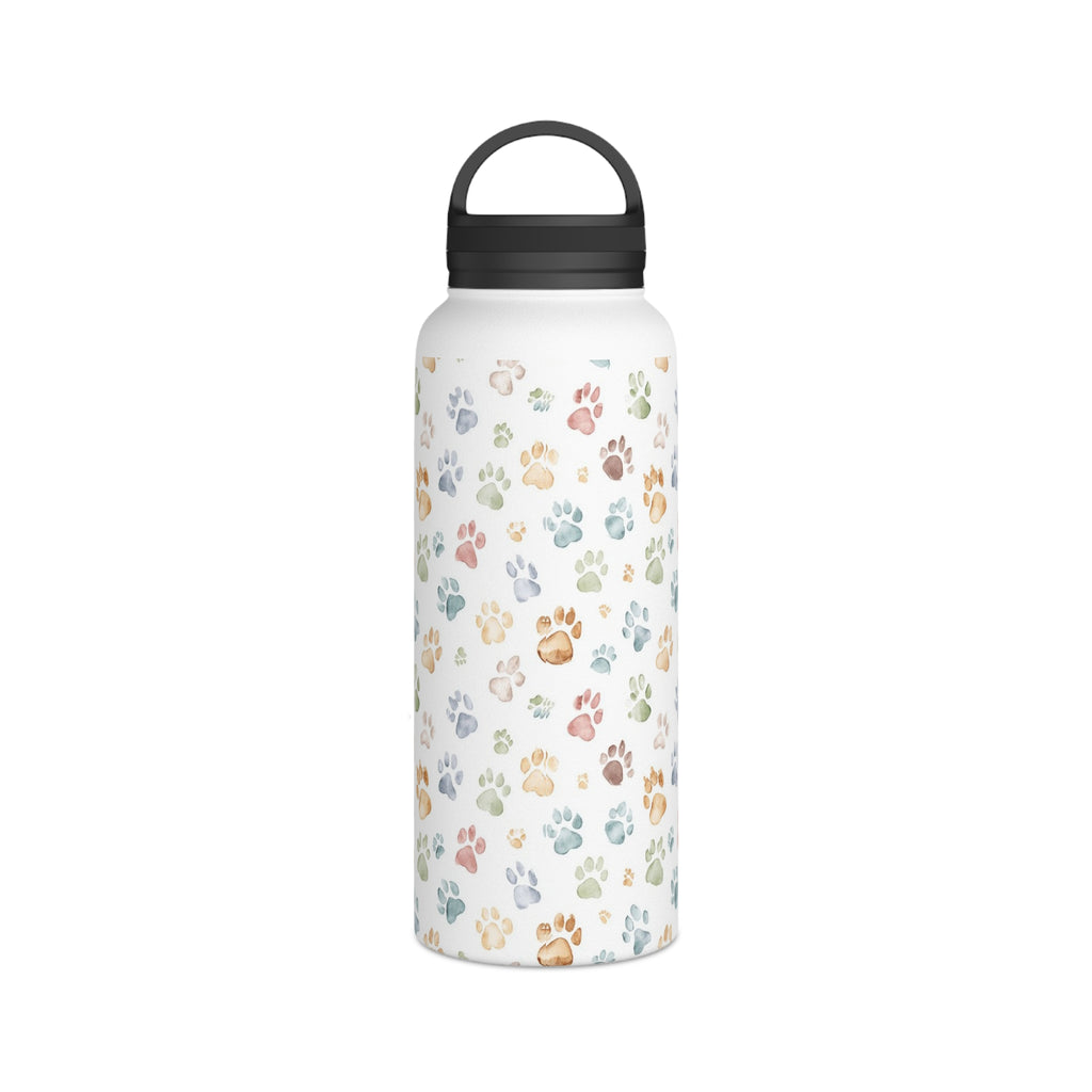 Paw Print Stainless Steel Water Bottle, Handle Lid Stainless Steel Water Bottle With Handle Lid animal Globally Fulfilled
