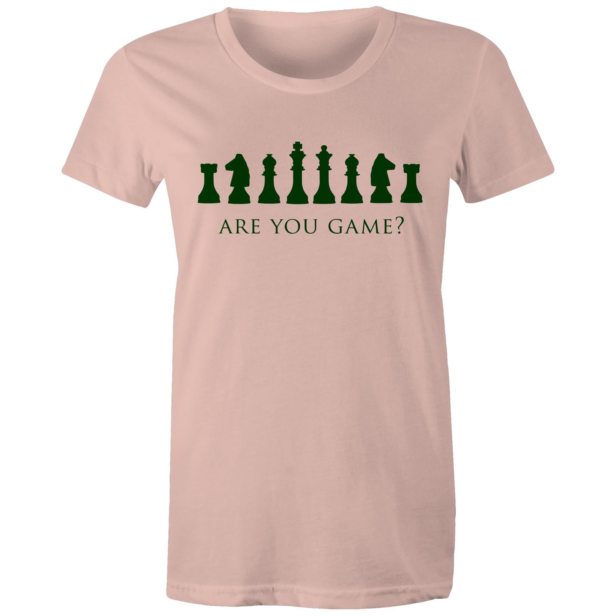Are You Game, Chess - Womens T-shirt Pale Pink Womens T-shirt Chess Games Printed In Australia