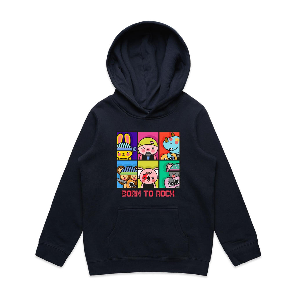 Born To Rock - Kids Hoodie Navy Kids Hoodie Printed In Australia