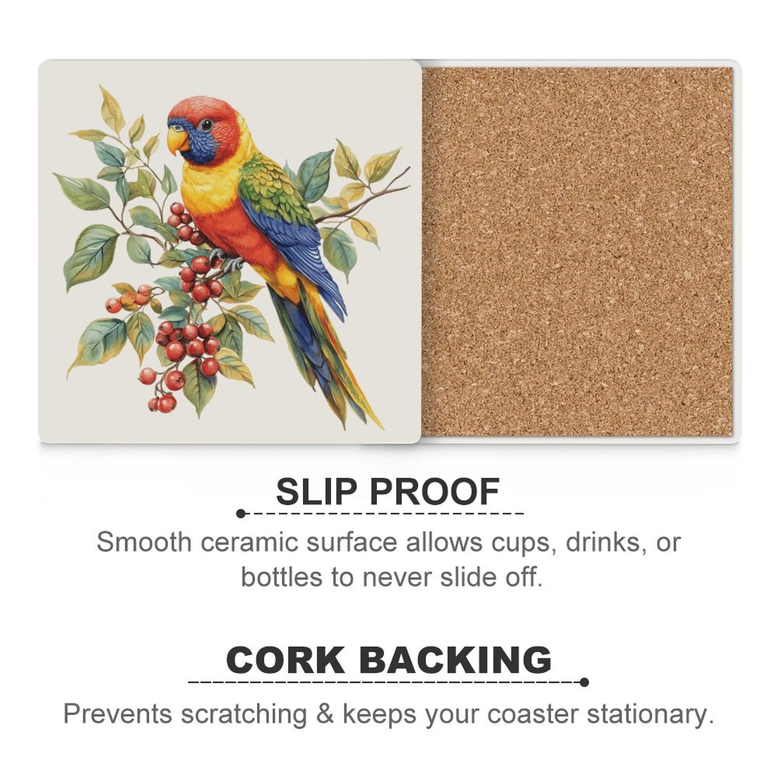Lorikeet - Ceramic Coasters (Square) Ceramic Coasters animal Printed Offshore