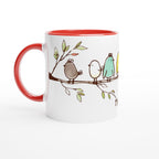 Birds On A Branch - White 11oz Ceramic Mug with Colour Inside Ceramic Red Colour 11oz Mug animal Globally Fulfilled