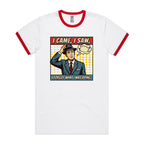 I Came, I Saw, I Forgot What I Was Doing, Retro Gentleman Men's AS Colour Ringer Tee White Red Ringer T-Shirt comic Printed In Australia
