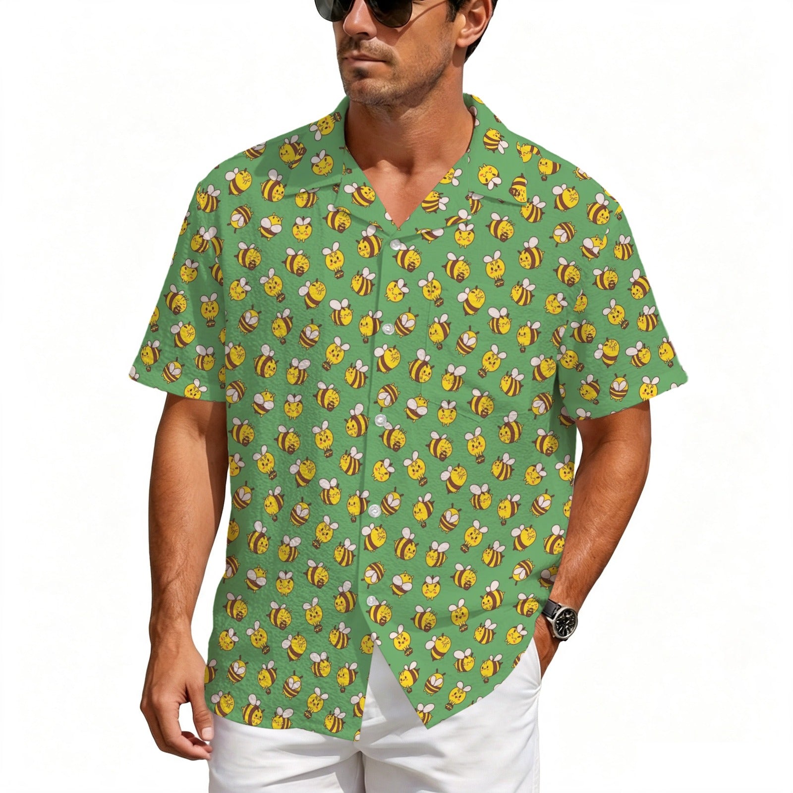 Busy Bees Men's Crinkle Hawaiian Shirt