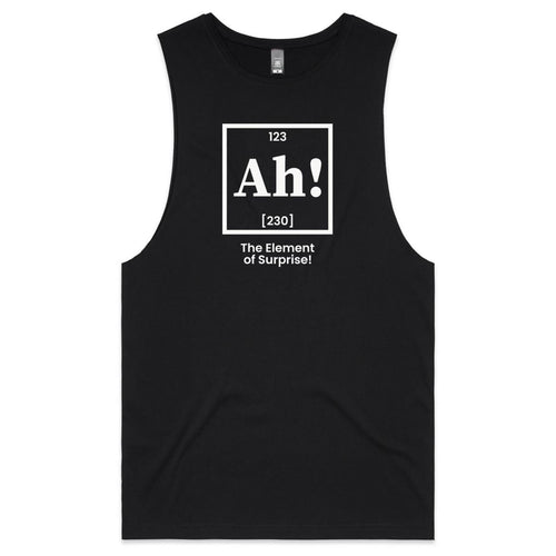 Ah! The Element Of Surprise Men's AS Colour Tank Top Tee Black Drop Arm Tank Top Printed In Australia Science