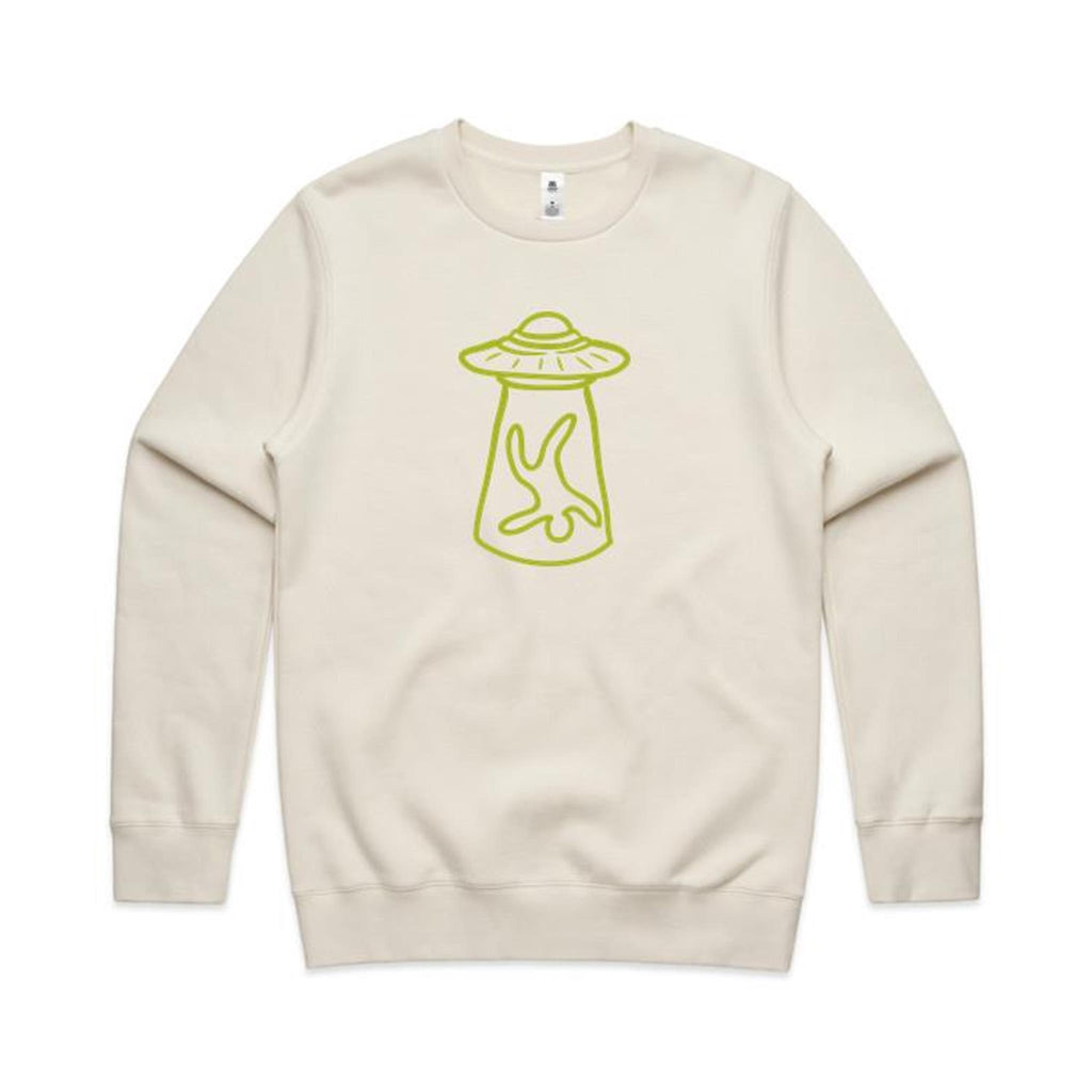 Alien Abduction - AS Colour Stencil Crew Sweatshirt Ecru Sweatshirt Printed In Australia Sci Fi