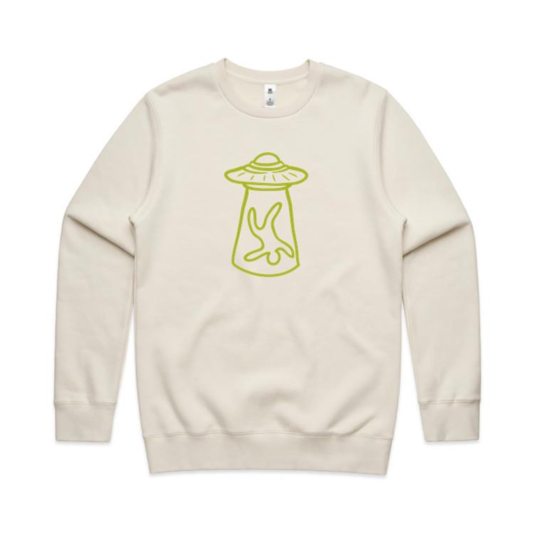 Alien Abduction - AS Colour Stencil Crew Sweatshirt Ecru Sweatshirt Printed In Australia Sci Fi