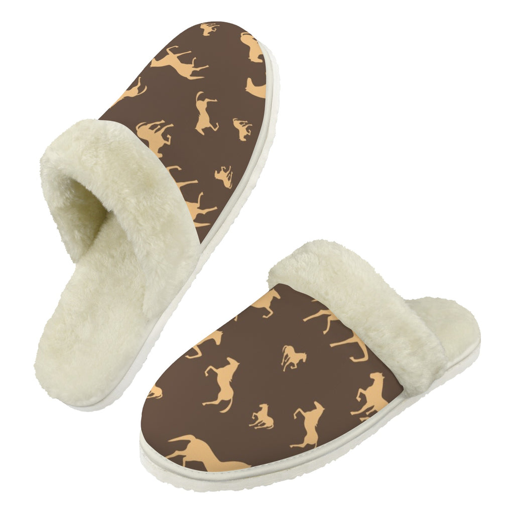 Horses Men's Fur Trim Thick-Sole Indoor Slippers 2XL Men's Fur Trimmed Slippers animal Printed Offshore