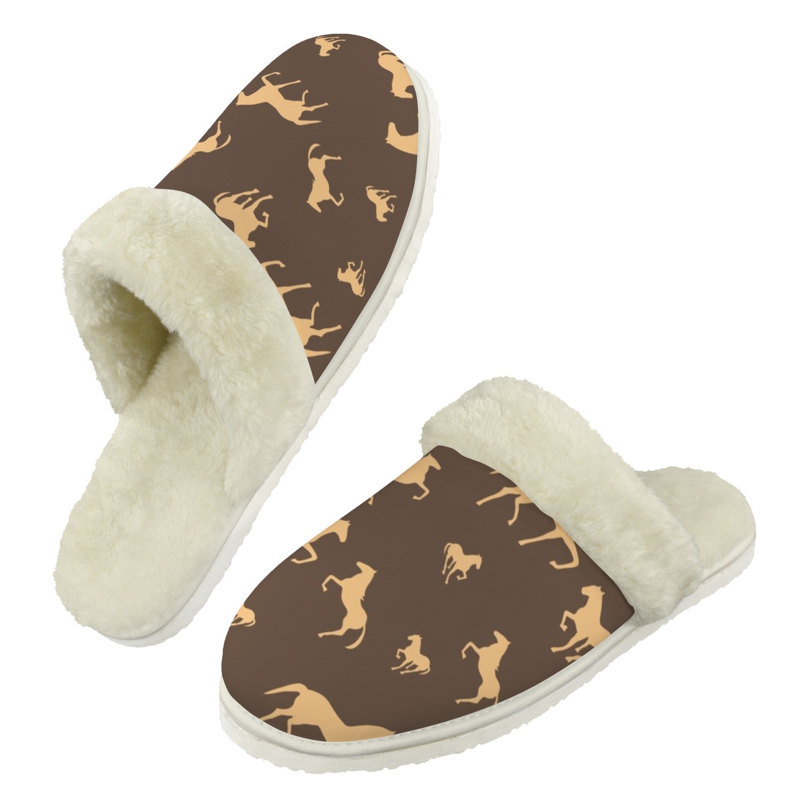 Horses Men's Fur Trim Thick-Sole Indoor Slippers 2XL Men's Fur Trimmed Slippers animal Printed Offshore