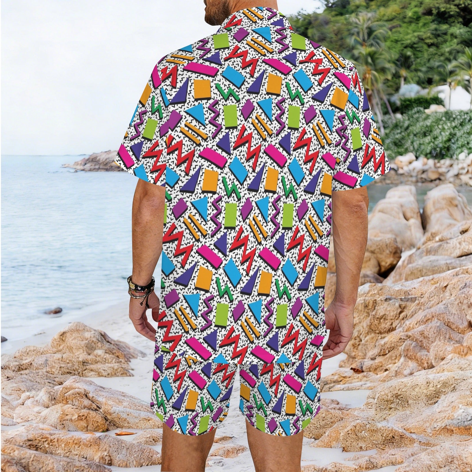 Graphic 80's Men's Hawaiian Shirt & Shorts Set Men's Hawaiian Shirt & Shorts Set Printed Offshore Retro