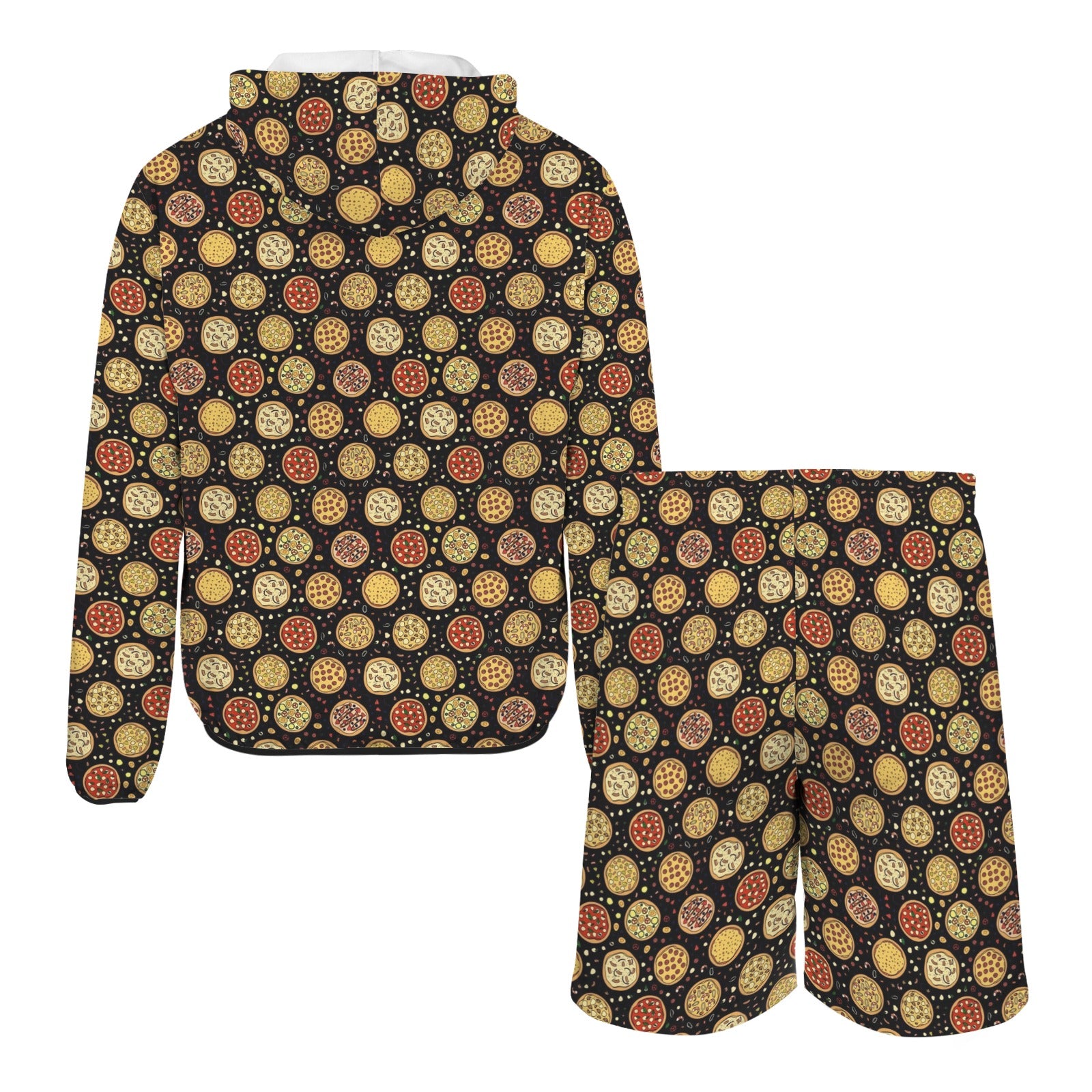 Round Pizzas On Black Men's Lightweight Sun Hoodie & Shorts Set Men's Lightweight Sun Hoodie & Shorts Food Printed Offshore