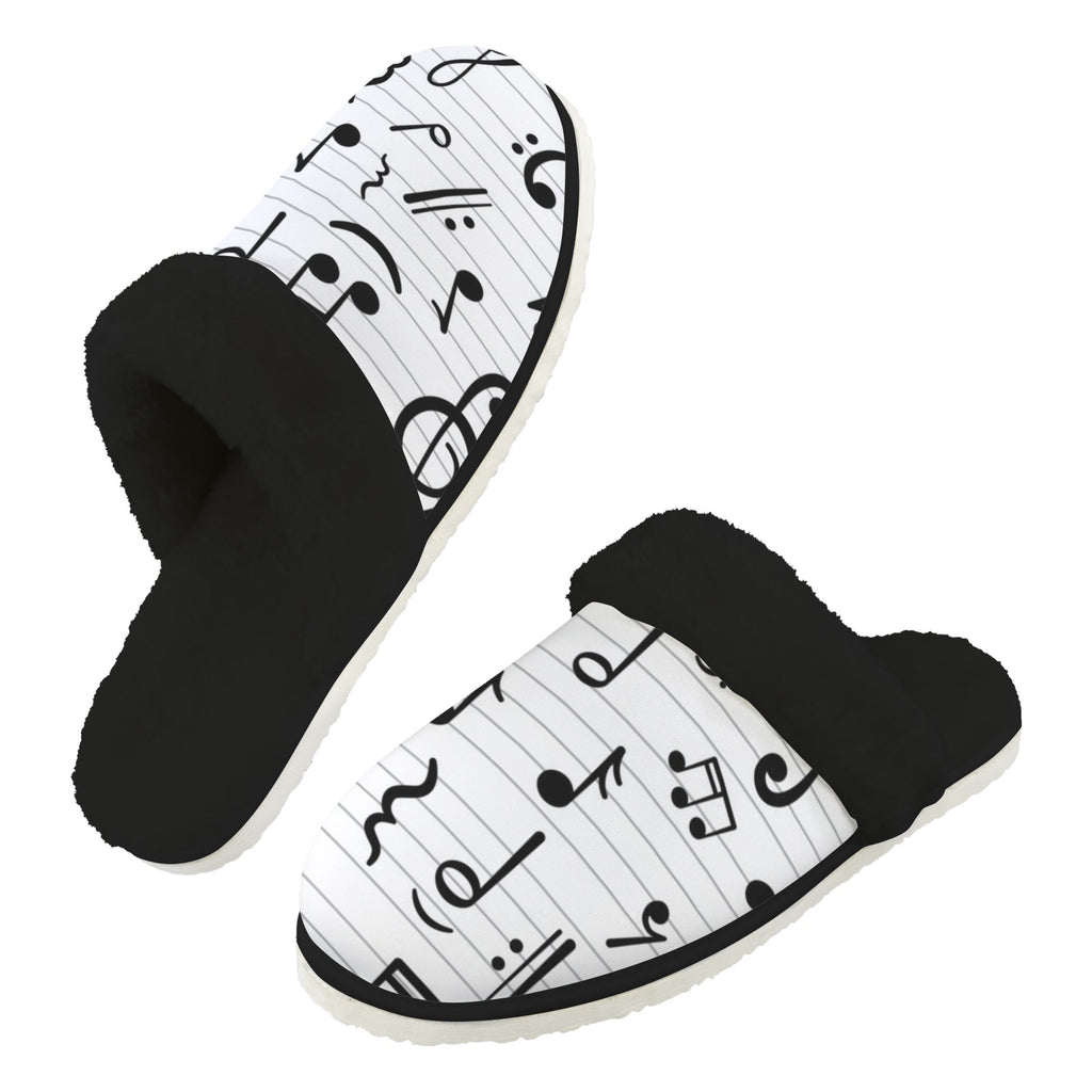 Music Stave Men's Fur Trim Thick-Sole Indoor Slippers 2XL Men's Fur Trimmed Slippers Music Printed Offshore
