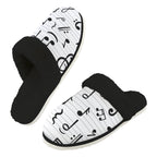 Music Stave Men's Fur Trim Thick-Sole Indoor Slippers 2XL Men's Fur Trimmed Slippers Music Printed Offshore
