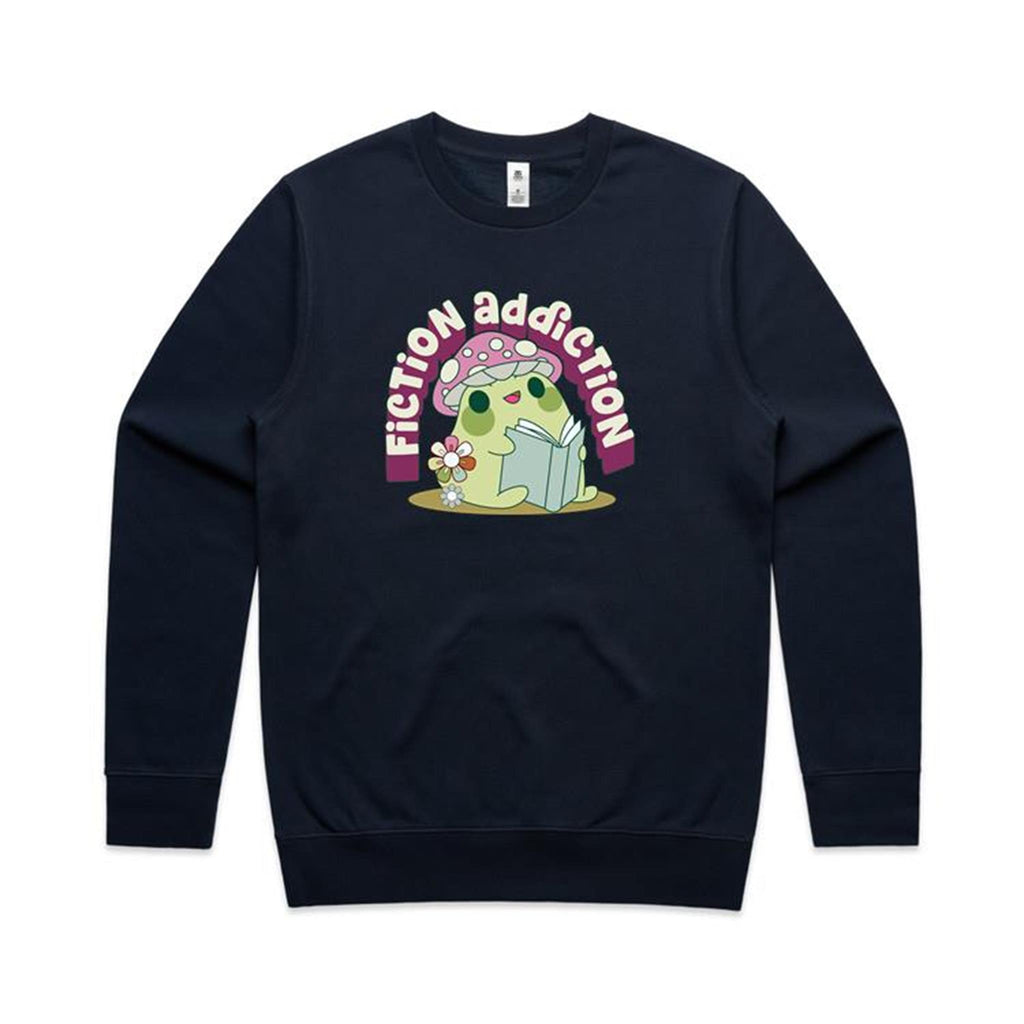 Fiction Addiction - AS Colour Stencil Crew Navy Sweatshirt Printed In Australia Reading