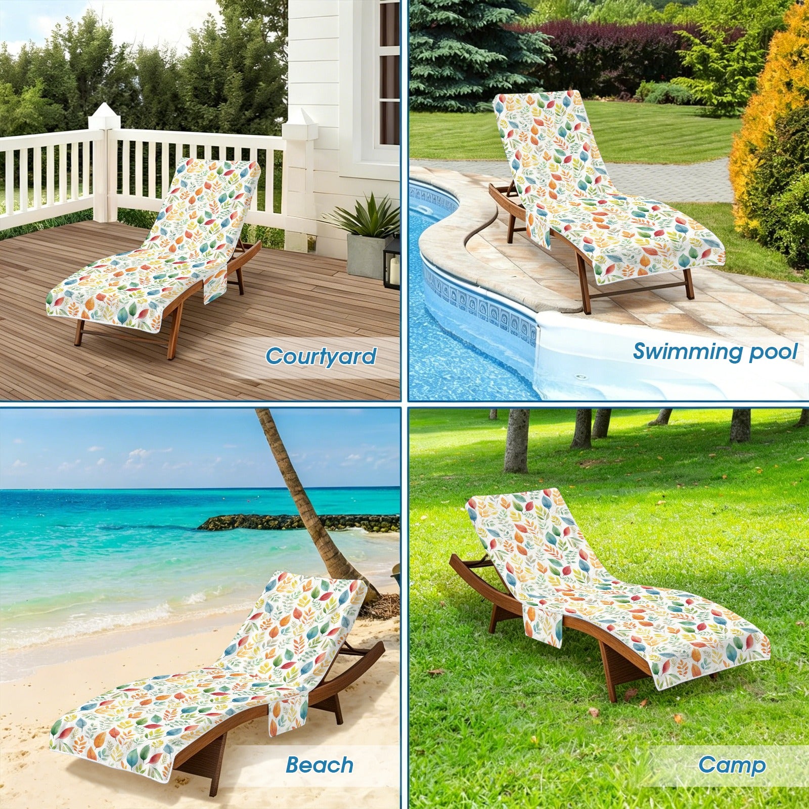 Autumn Leaves Beach Chair Towel Cover with Side Pockets
