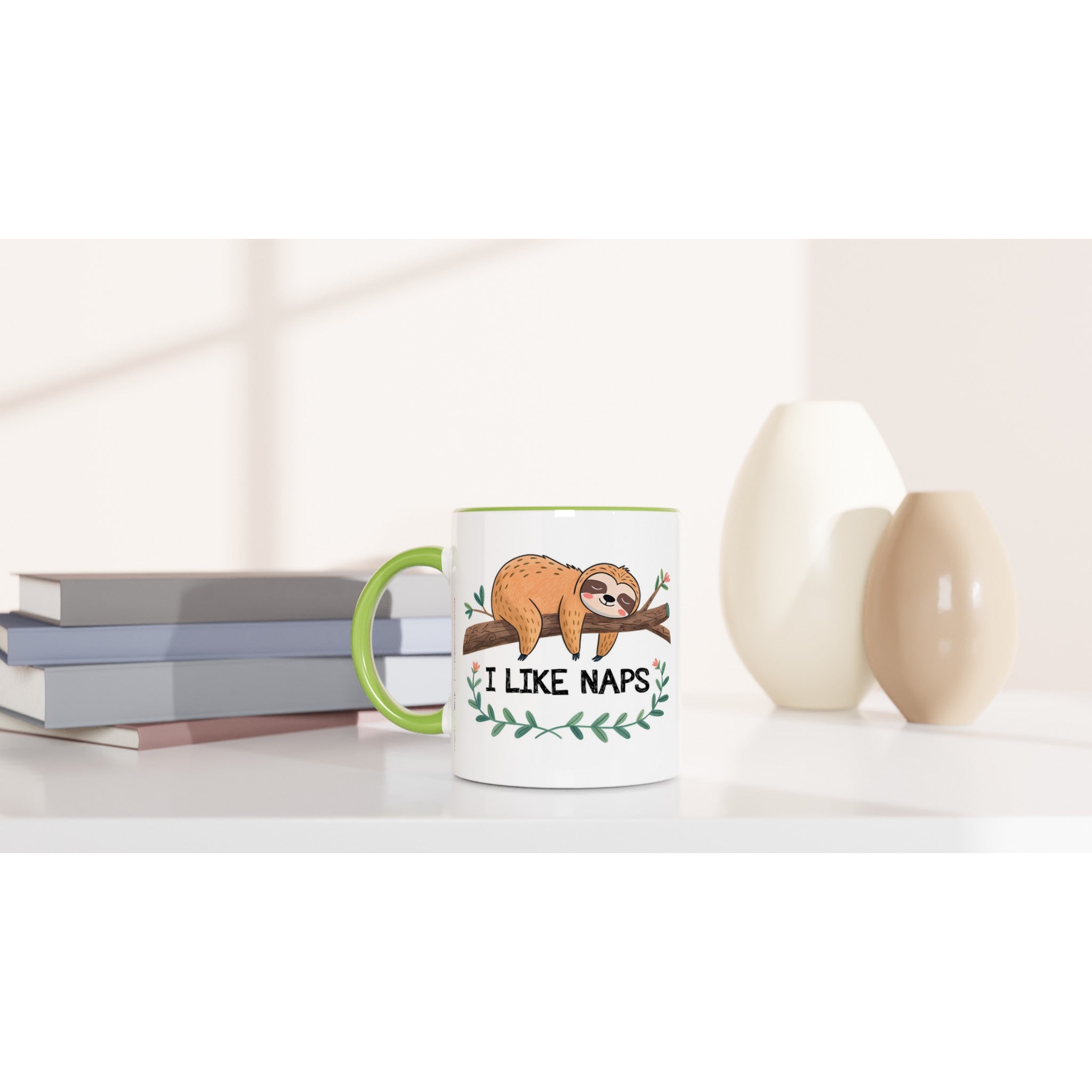 Sloth, I Like Naps - White 11oz Ceramic Mug with Colour Inside Colour 11oz Mug animal Globally Fulfilled
